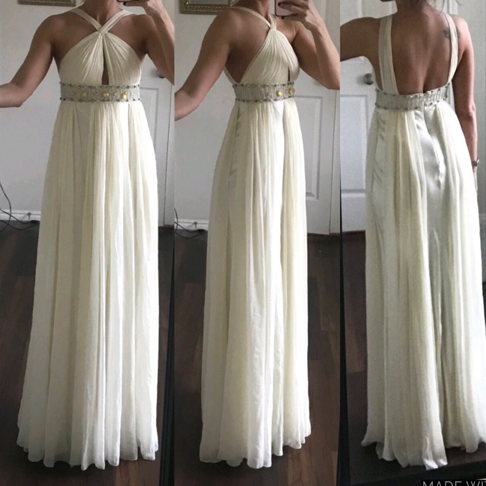 Marc Bouwer Glamit! ivory silk beaded formal gown